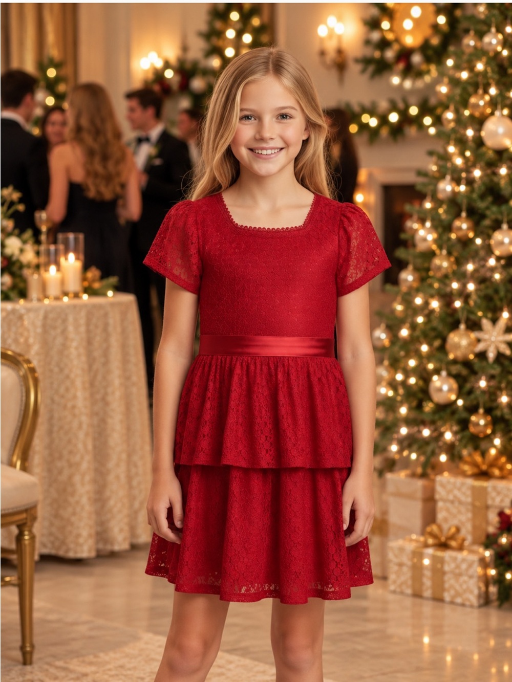 NWT Aqua from Bloomingdales Red Lace Dress‎ Holiday Wedding Party Christmas